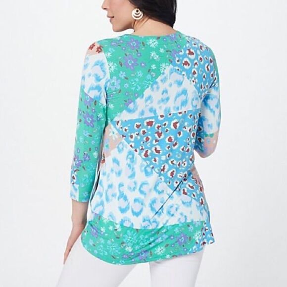 LOGO by Lori Goldstein Rayon 230 3/4 Sleeve Printed Top - Picture 2 of 6